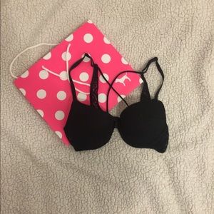Black Lace Pink Push-up Bra 34B